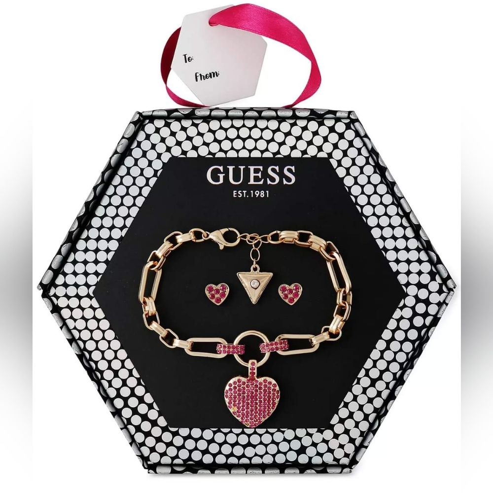Pavé Heart Link Bracelet & Stud Earrings Set